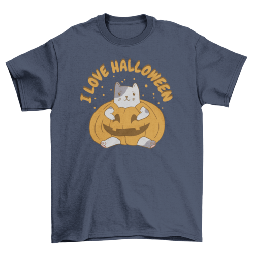 Cat in halloween pumpkin t-shirt